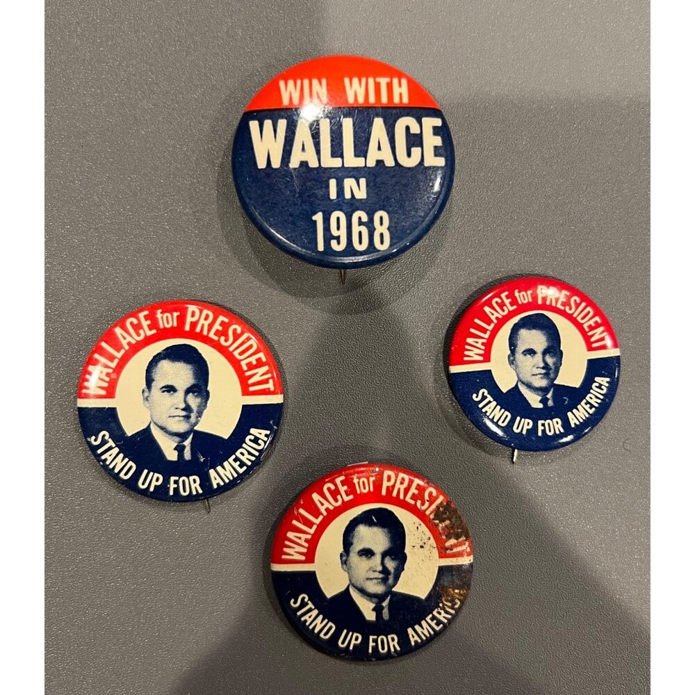 Lot of 4 1968‎ Wallace For President Presidential Election Metal Pinback Lot